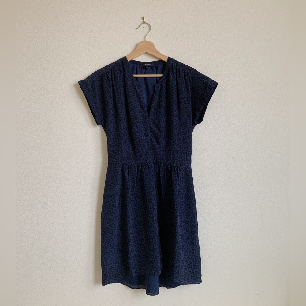 Madewell Silk Fable Leaf Navy Dress